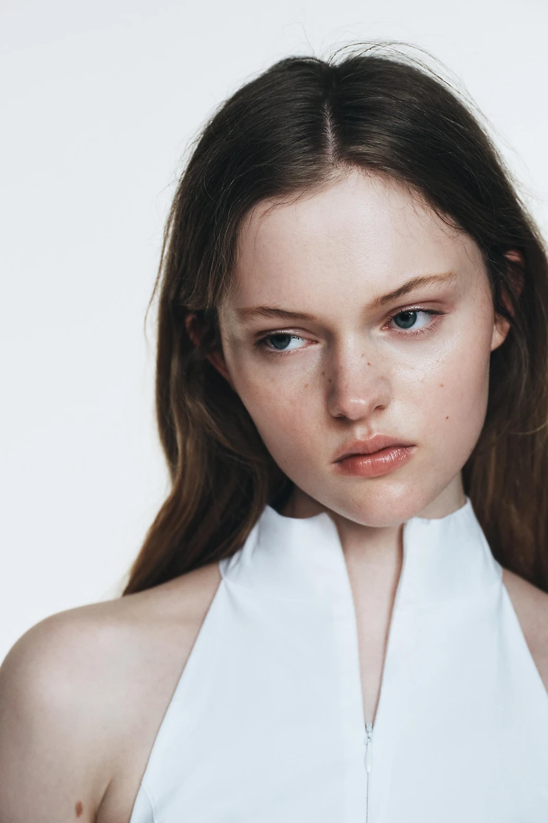 MIDI HALTER GORED DRESS