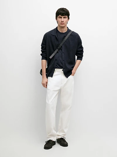 Ribbed button-up knit cardigan
