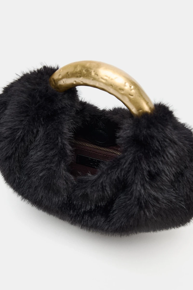SAC À MAIN EFFET FOURRURE ANSE MÉTALLIQUE