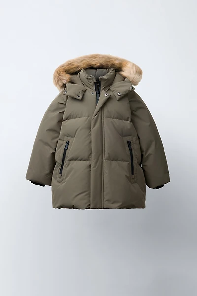 LONG DOWN FEATHER WATER REPELLENT AND WIND RESISTANT PUFFER COAT