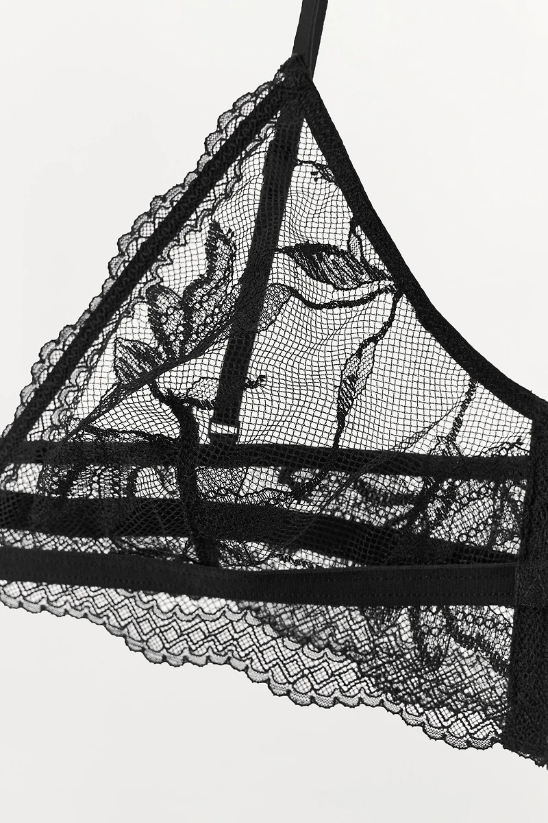TRIANGLE BRA WITH FLORAL EMBROIDERY