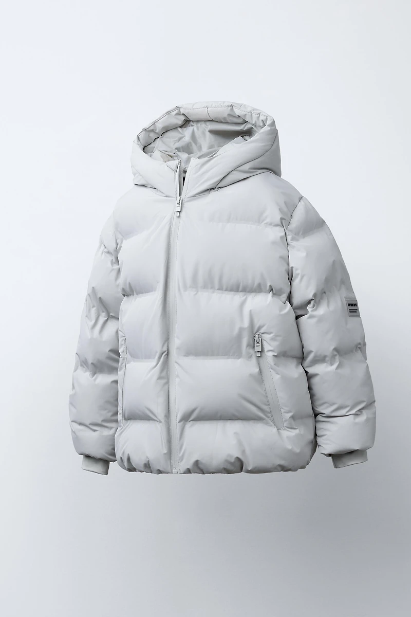 WATER REPELLENT PUFFER COAT WITH LABEL