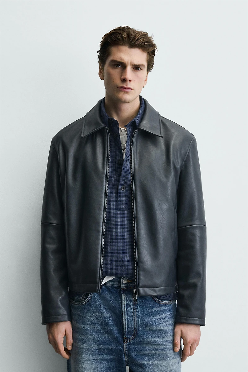 REGULAR FIT FAUX LEATHER JACKET