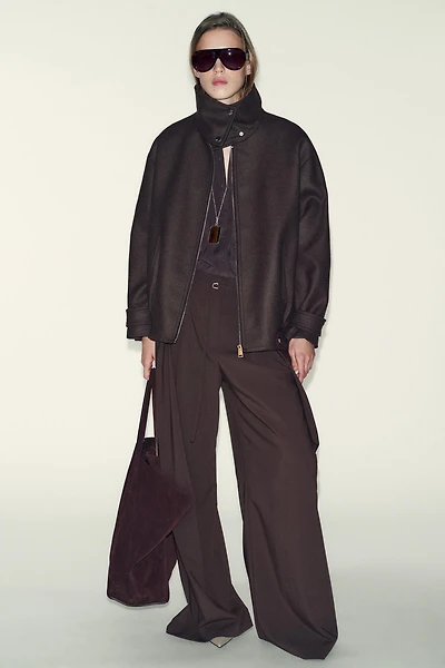 WOOL BLEND BOMBER JACKET WITH HIGH NECK