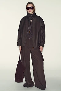 WOOL BLEND BOMBER JACKET WITH HIGH NECK