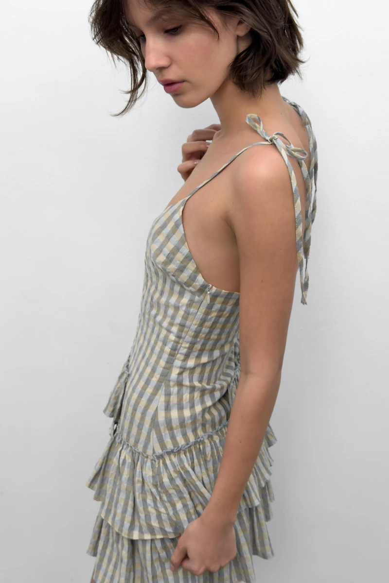 PLAID RUFFLED MINI DRESS