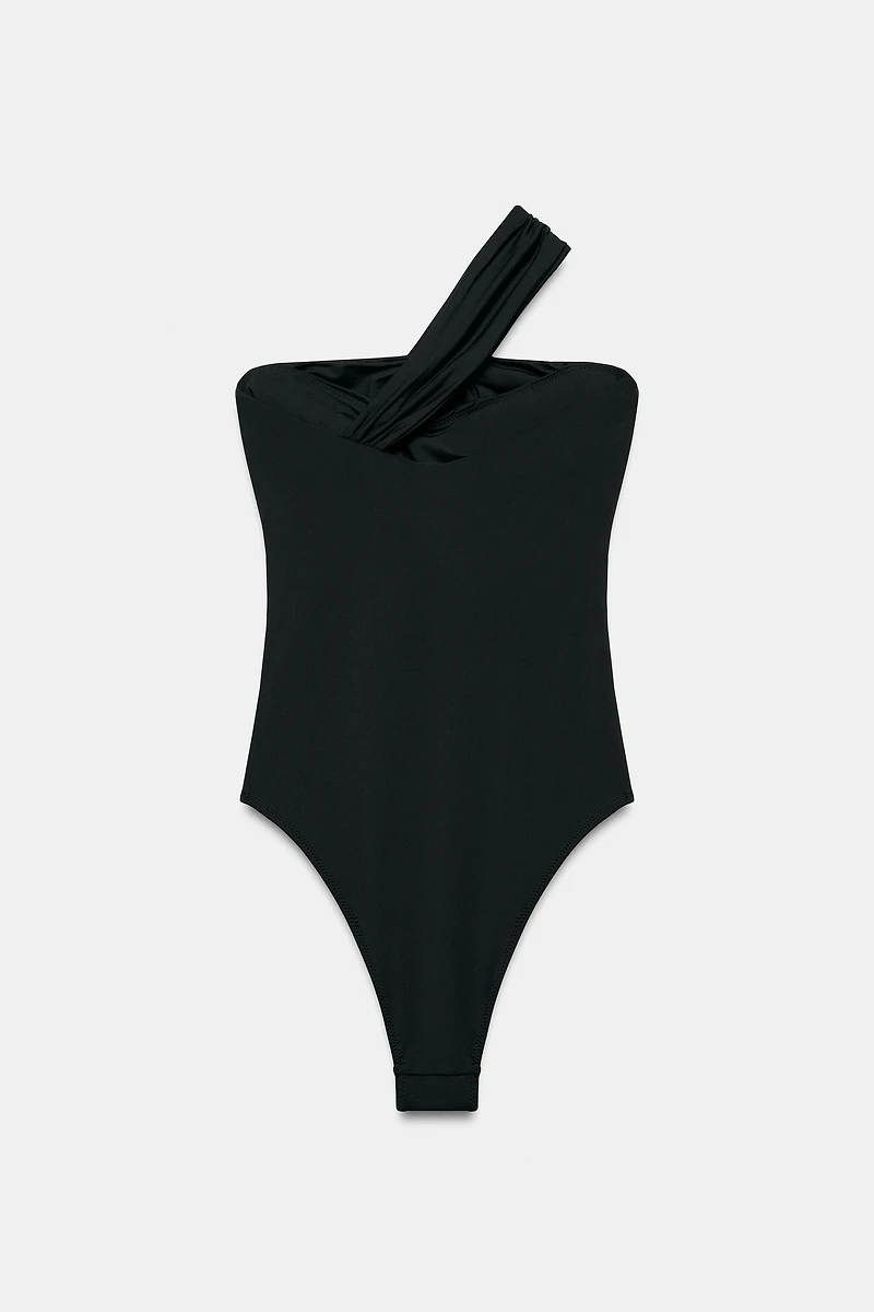 ASYMMETRIC STRAP SWIMSUIT WITH METAL DETAIL