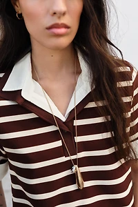 STRIPED COMBO POLO TOP