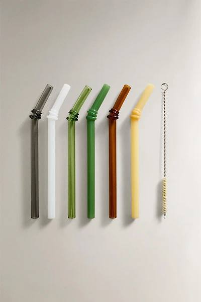 COLOURED GLASS STRAW PACK (PACK OF 6)