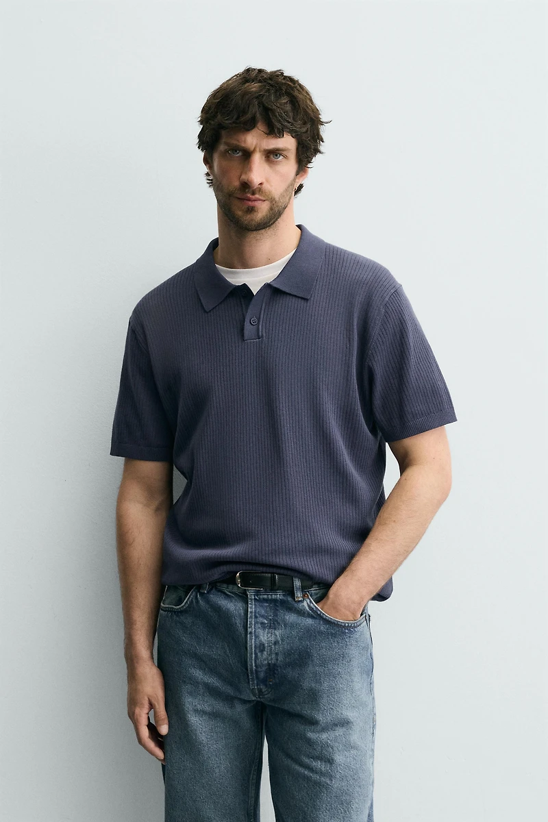 RIBBED KNIT POLO SHIRT