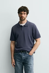 RIBBED KNIT POLO SHIRT