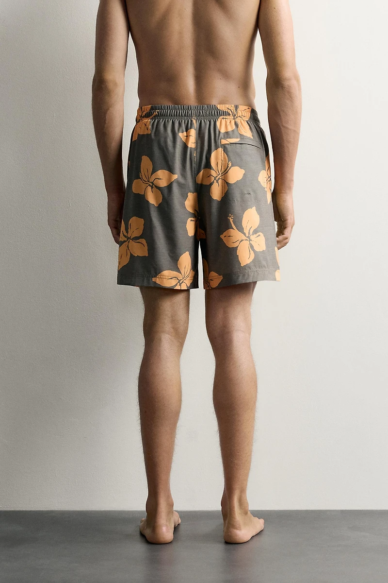 LONG FLORAL PRINT SWIM SHORTS