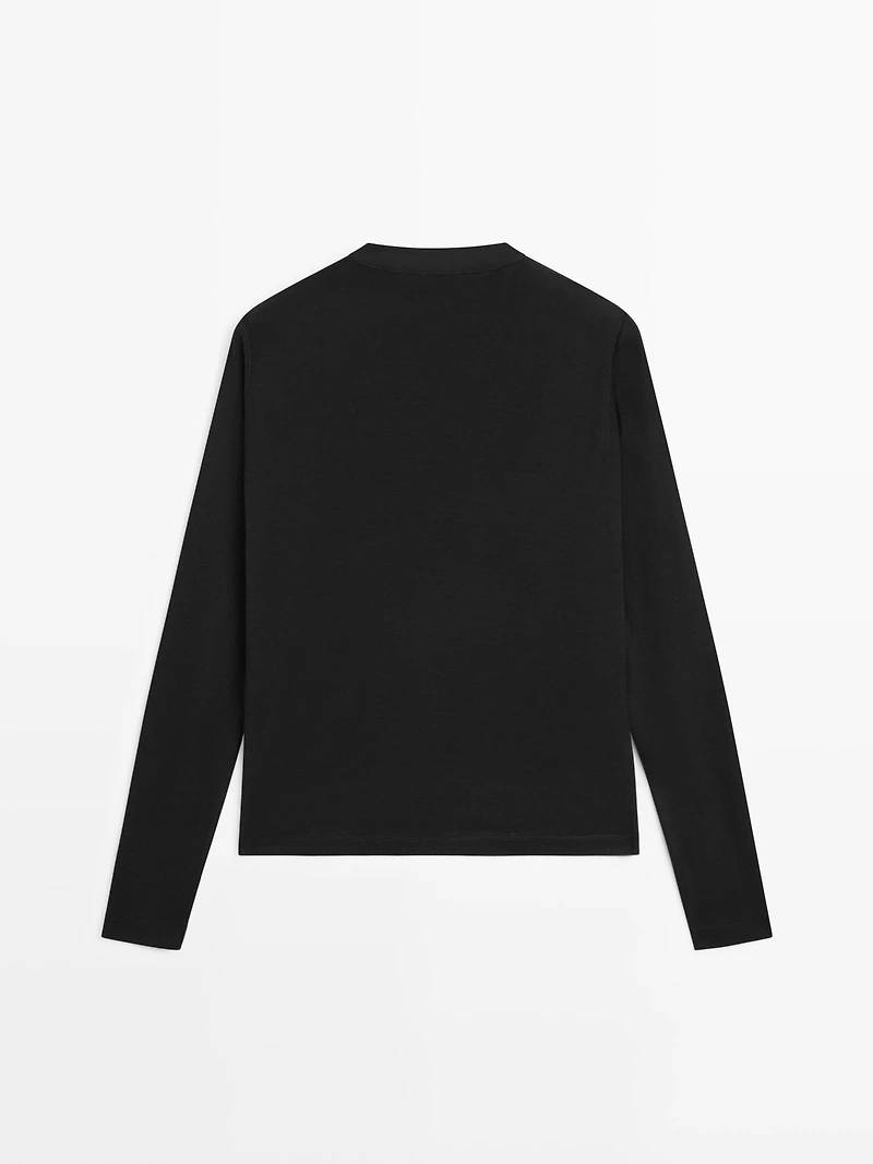 Wool blend henley neck T-shirt