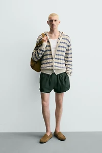 TEXTURED WOVEN HOODIE CARDIGAN