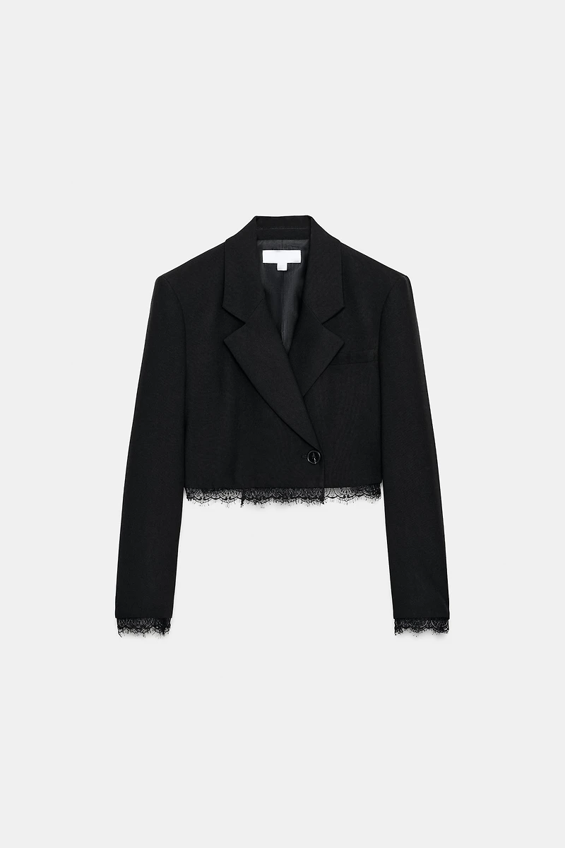 COMBINATION LACE BLAZER WITH SHOULDER PADS