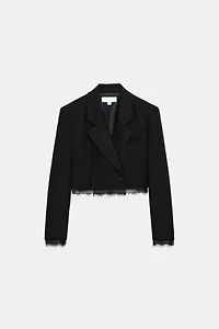 COMBINATION LACE BLAZER WITH SHOULDER PADS