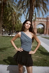 BODY EN TULLE DRAPÉ ASYMÉTRIQUE