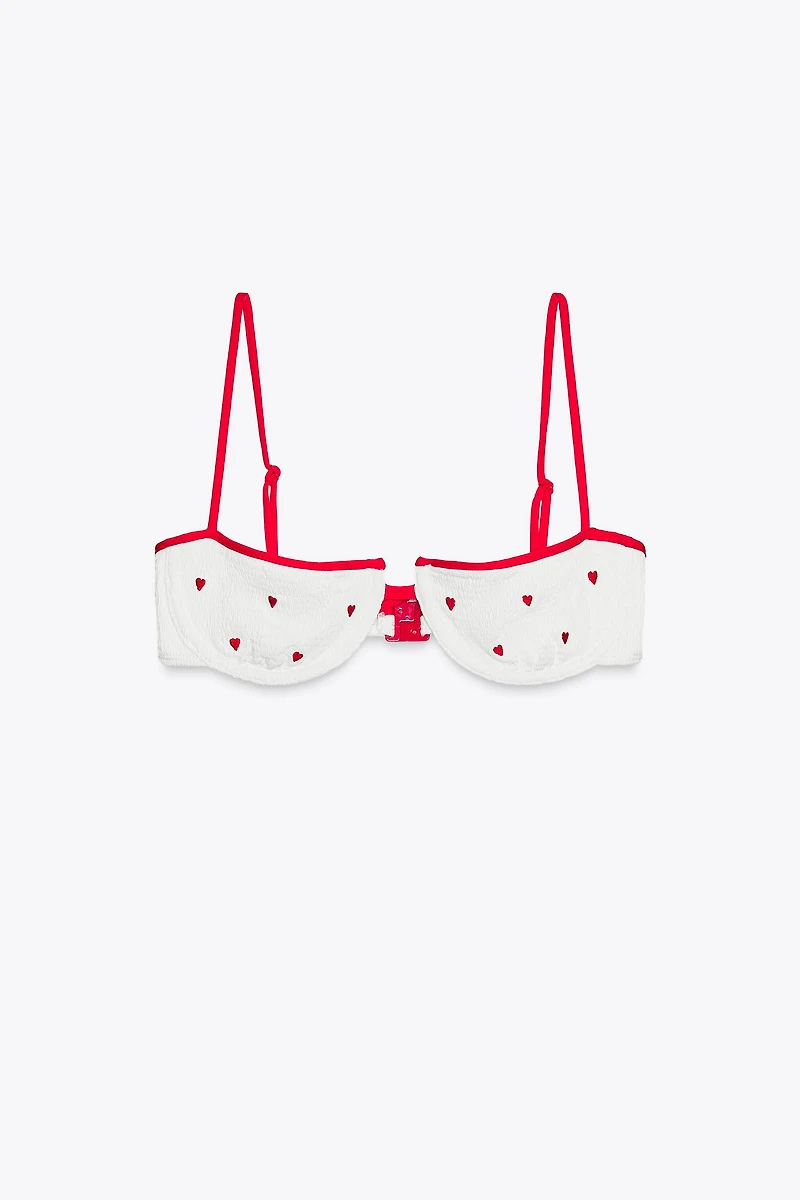 EMBROIDERED ELASTIC UNDERWIRE BIKINI TOP