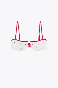 EMBROIDERED ELASTIC UNDERWIRE BIKINI TOP