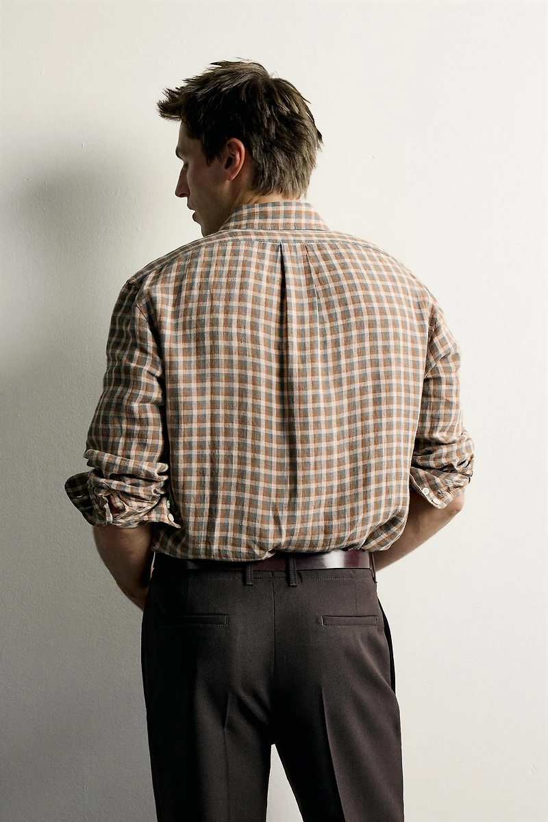 100% LINEN CHECKED SHIRT
