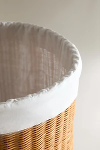 RATTAN AND COTTON LAUNDRY BASKET