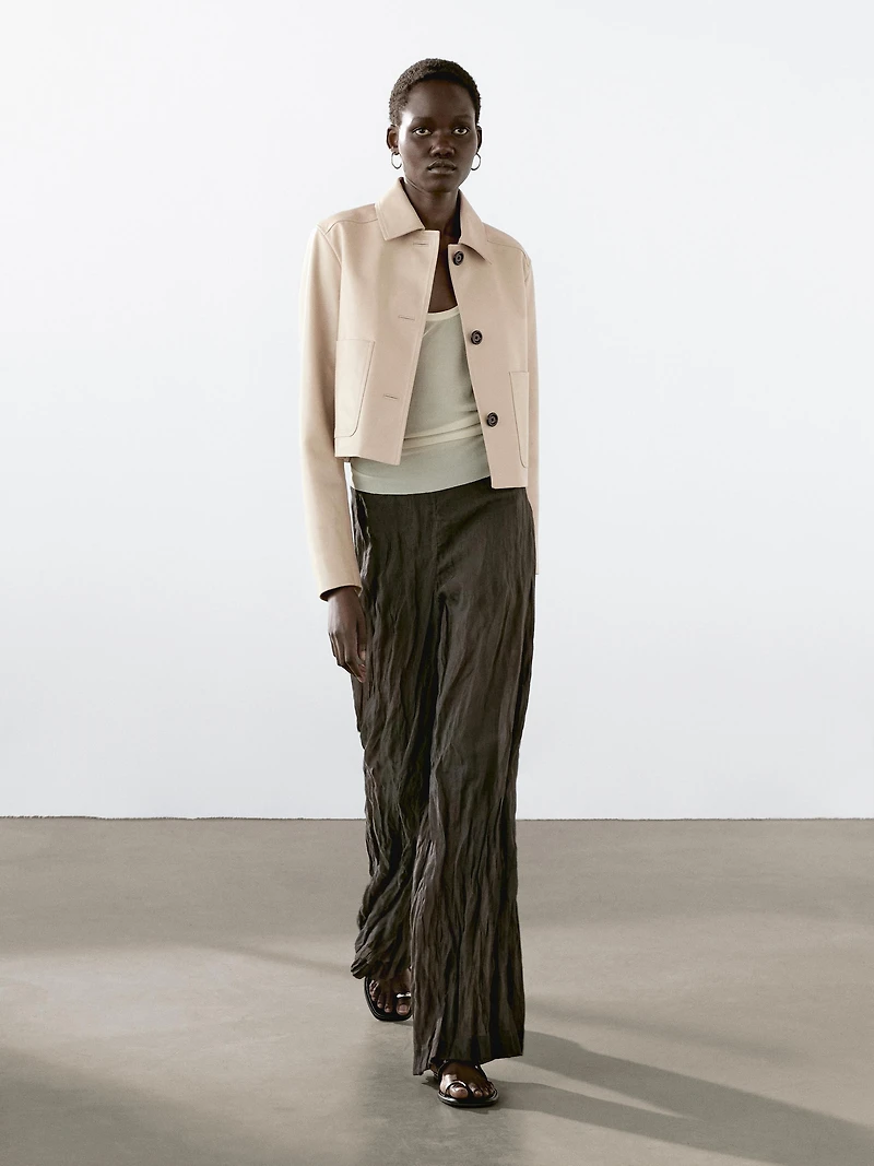 Cropped nappa leather jacket