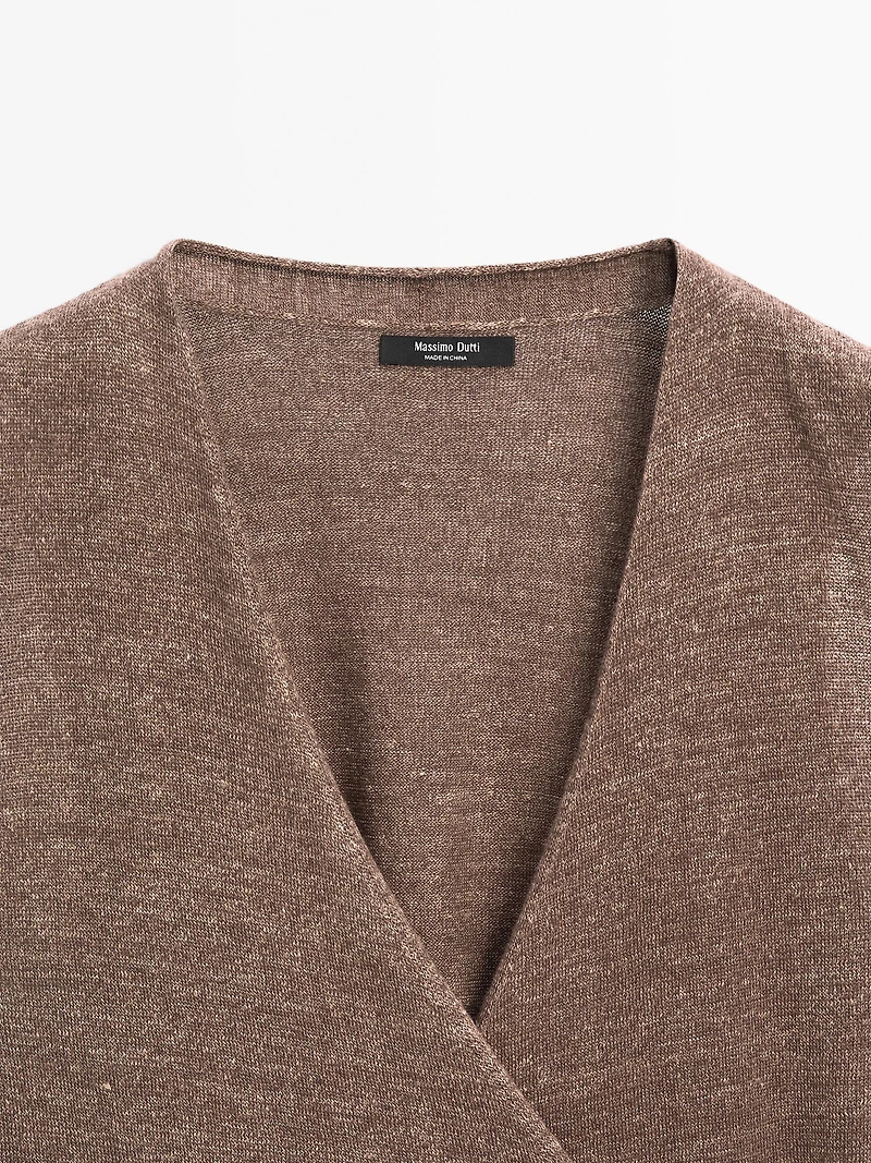 Linen blend knit crossover top