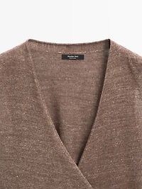 Linen blend knit crossover top