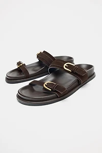 SUEDE BUCKLED SLIDE SANDALS