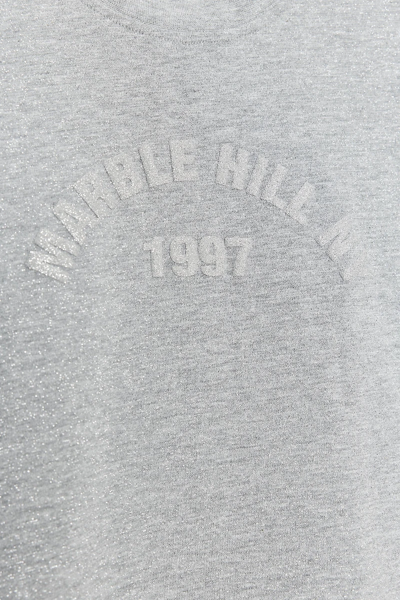 METALLIC THREAD TEXT T-SHIRT