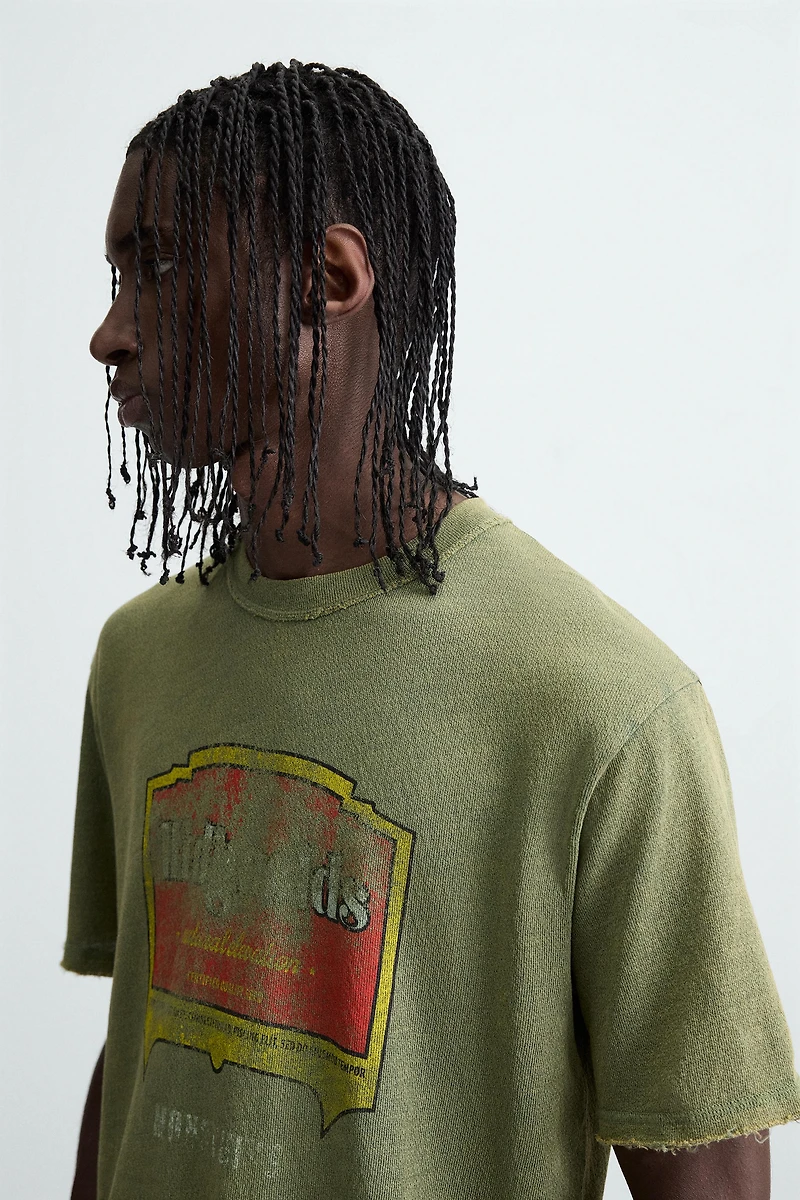 WASHED PRINT KNIT T-SHIRT