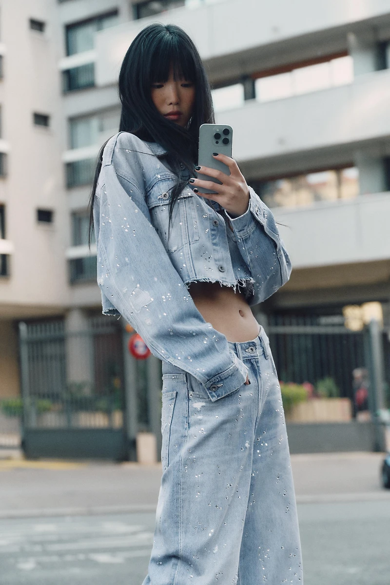 TRF STRASS CROP DENIM JACKET