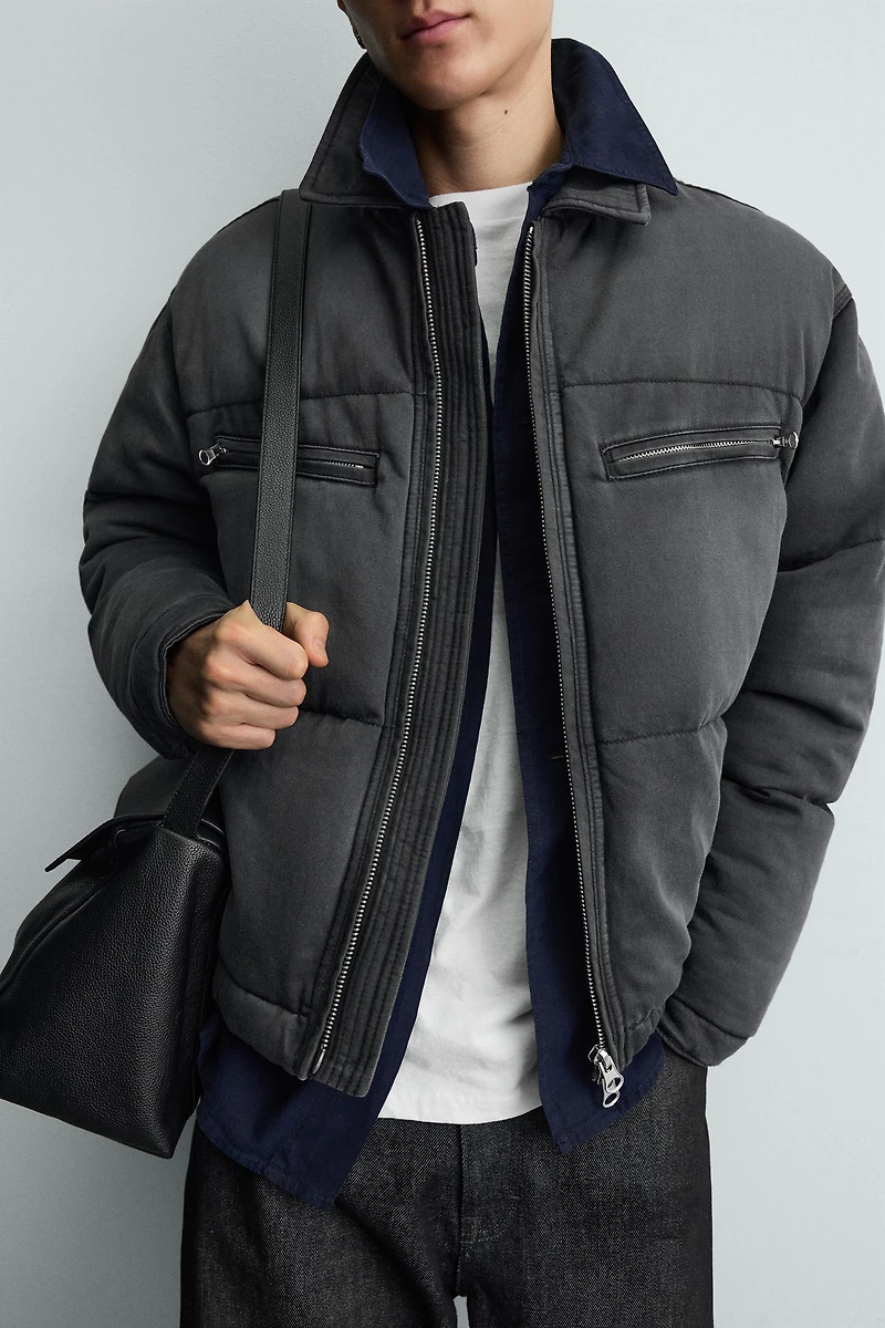 WASHED DENIM QUILTED JACKET
