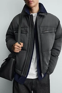 WASHED DENIM QUILTED JACKET