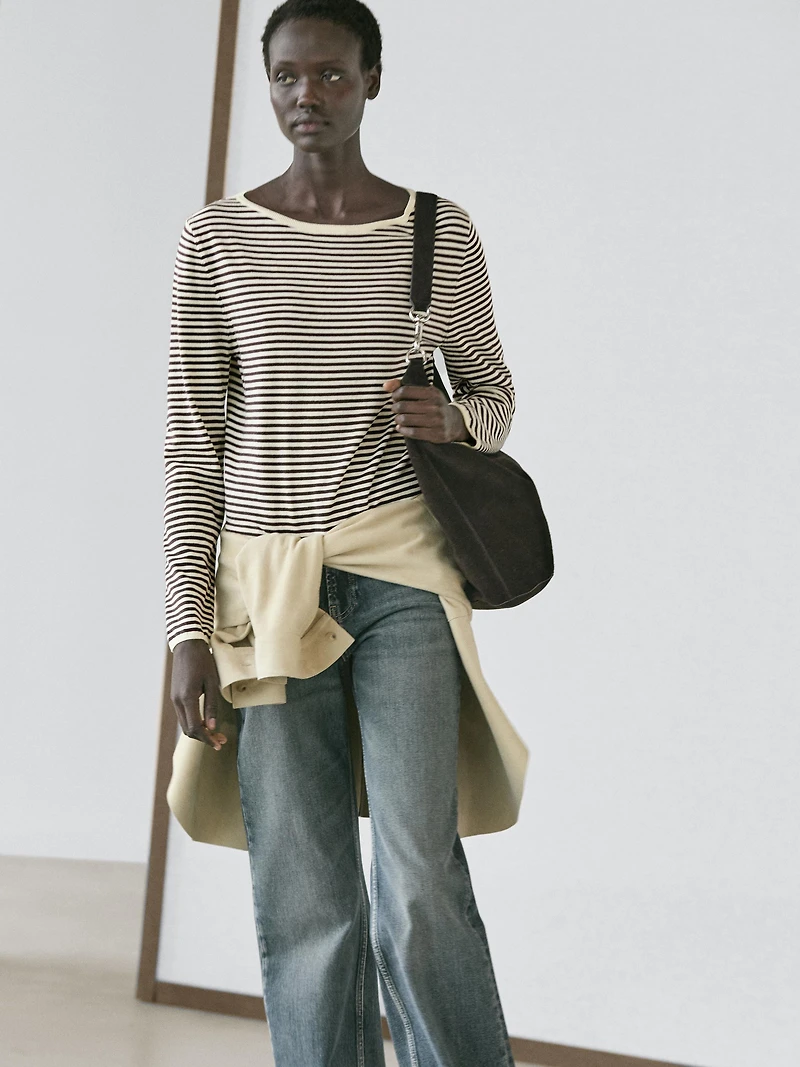 Striped long sleeve knit sweater