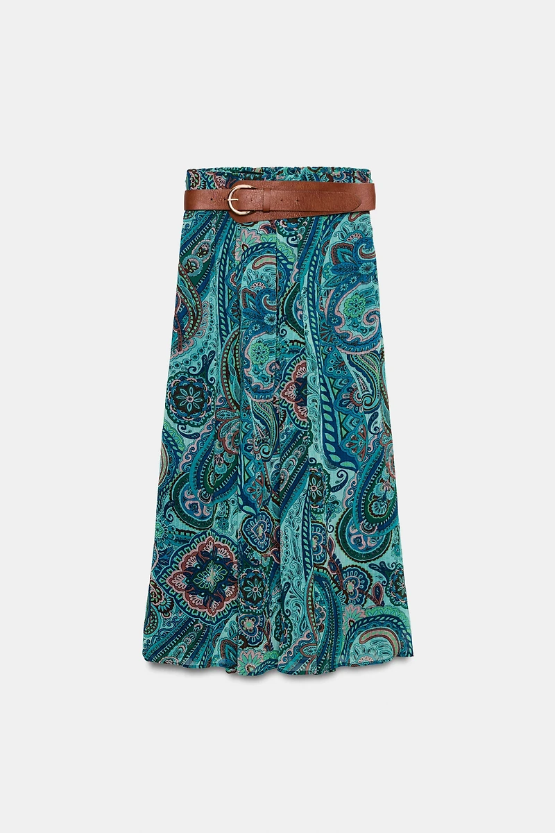 PRINTED BELTED SKIRT