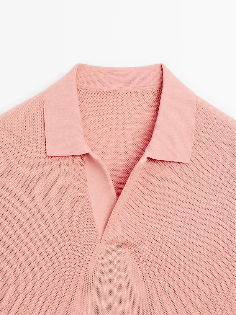 Knit V-neck polo shirt