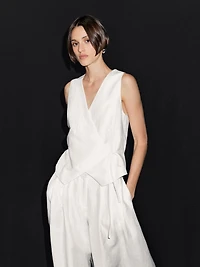 Linen blend waistcoat with tie detail