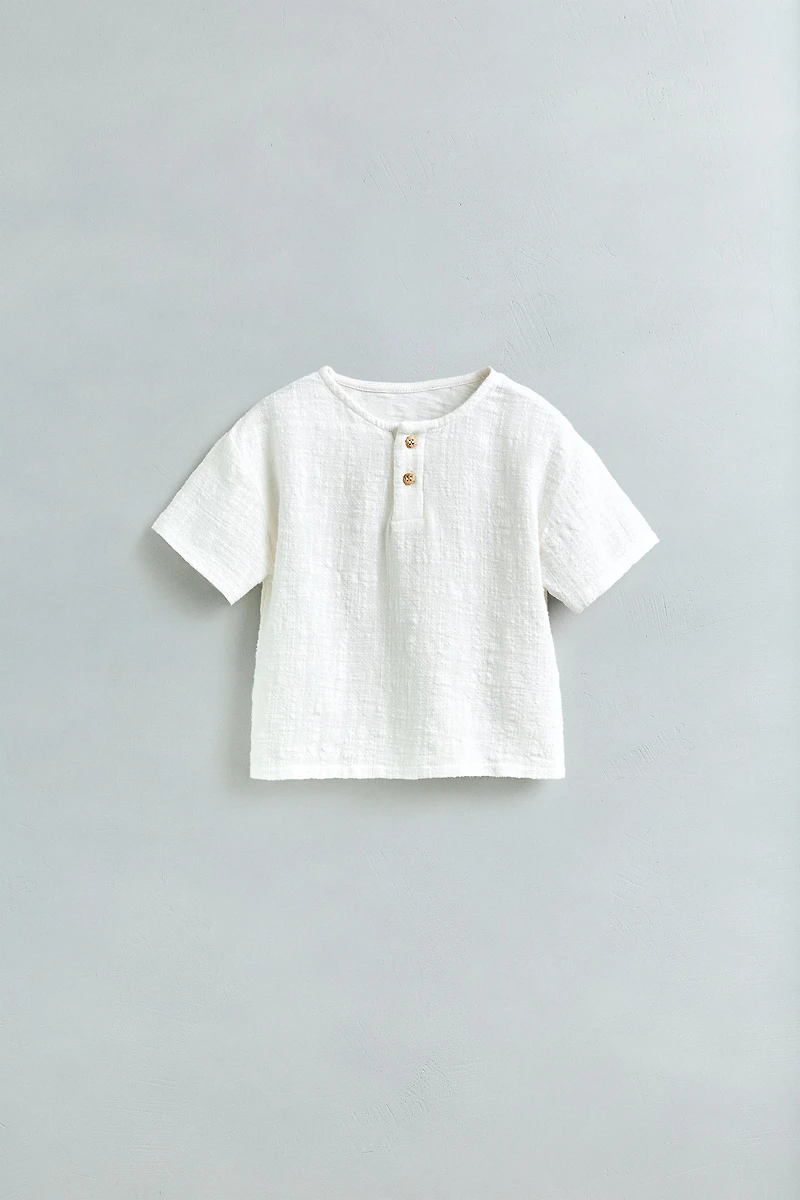 COMBINATION TEXTURE HENLEY SHIRT