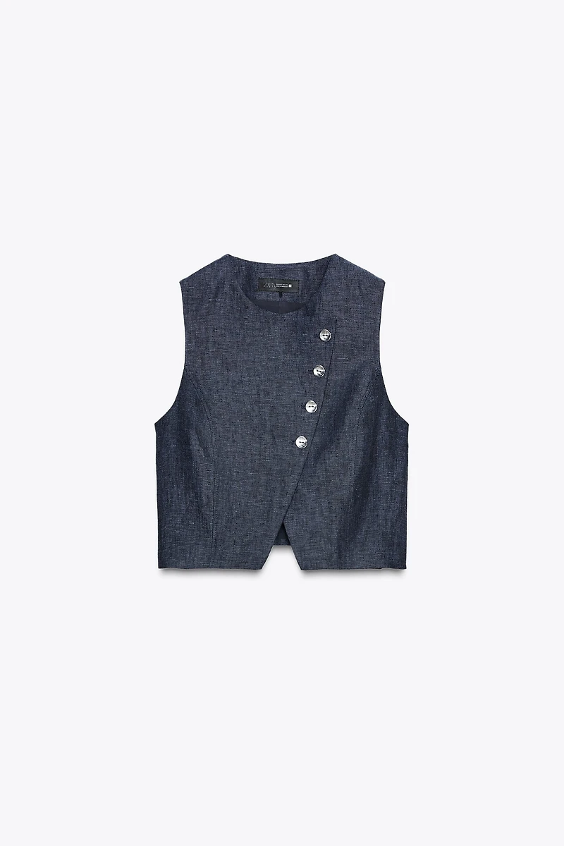 100% LINEN DOUBLE-BREASTED VEST