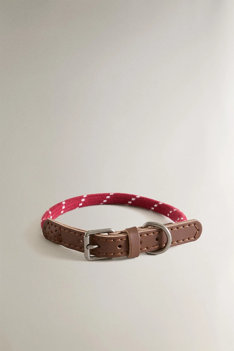 LEATHER AND ROPE PET COLLAR