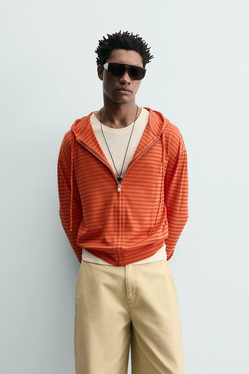 STRIPED HOODED SWEATSHIRT