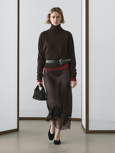 Jupe midi nuisette à dentelle