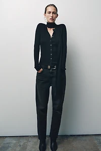 RIBBED KNIT CARDIGAN WITH SCARF