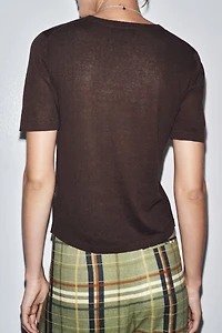 SHORT SLEEVE LINEN KNIT TOP