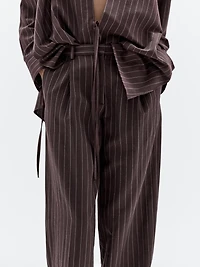 Darted pinstripe trousers