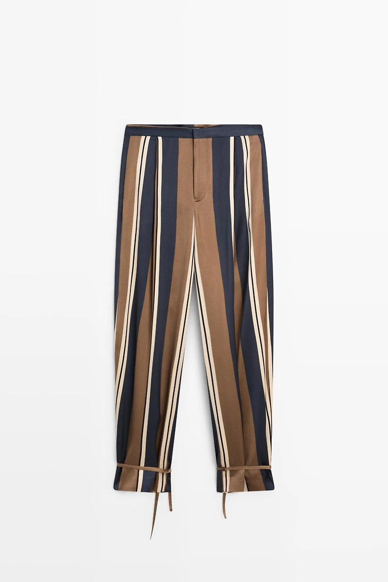 Satin pants with tie-up hem detail