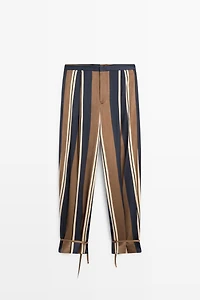 Satin pants with tie-up hem detail