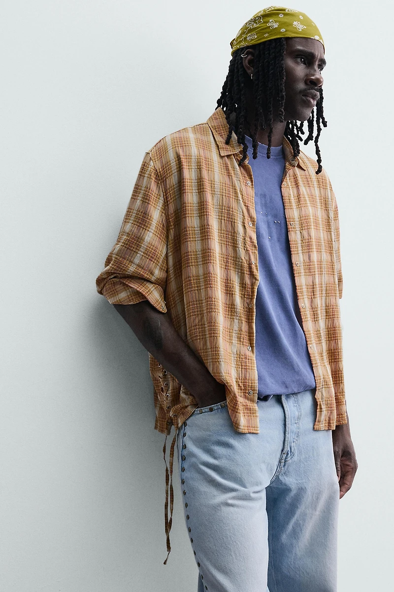 FLOWY PLAID SHIRT WITH TIES