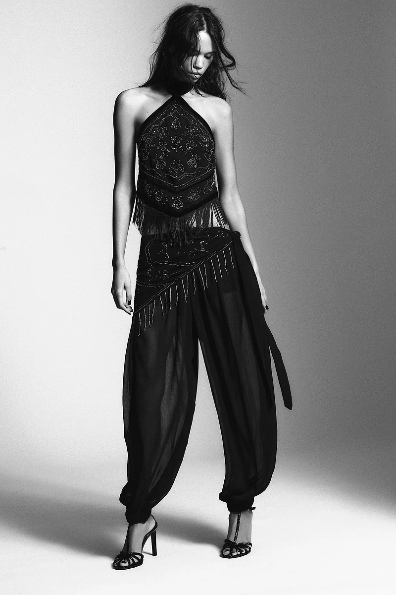 BEADED HALTER GEORGETTE TOP